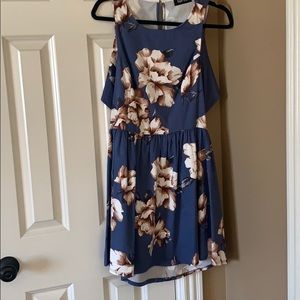 Navy and Floral print fit-and-flair dress